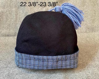 Blue Wool & Cotton Hand-Finished Round Cap