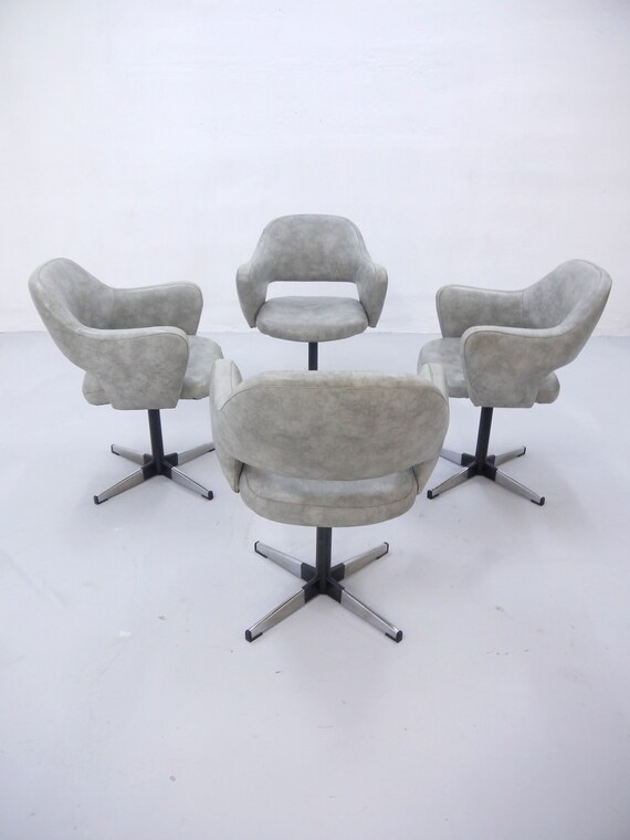 Vintage Swivel Armchair Gray Vinyl Seat Mid Century Vintage Swivel Armchair Gray Vinyl Seat