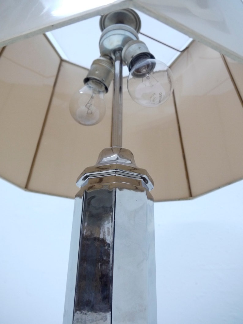 Silver Metal Base and Plastic Shade Vintage French Table Lamp Mid Century 1970s Hollywood Regency Style