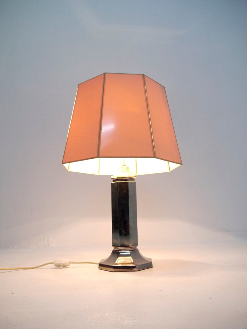 Silver Metal Base and Plastic Shade Vintage French Table Lamp Mid Century 1970s Hollywood Regency Style