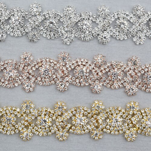 Rose Gold Rhinestone Trim by the Yard Bridal Trim Luxury Etsy