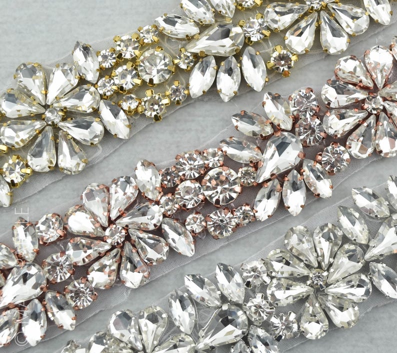 Gold Rhinestone Applique Crystal Trim by the Yard Hotfix Etsy