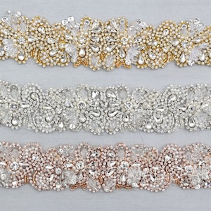Rhinestone Applique, Crystal Trim, Hotfix Applique, bridal trim, luxury bridal applique, rose gold rhinestone applique, gold applique //M110