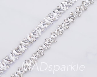 Rhinestone Trim by the yard, Thin bridal trim, luxury silver rhinestone crystal applique // M090