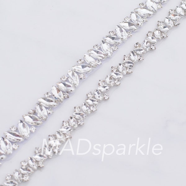 Rhinestone Trim by the yard, Thin bridal trim, luxury silver rhinestone crystal applique // M090