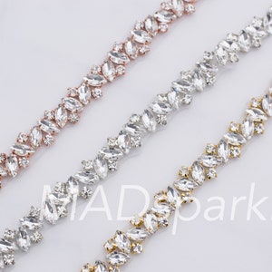 Rhinestone Trim by the yard, Thin bridal trim, luxury silver rhinestone crystal applique // M090