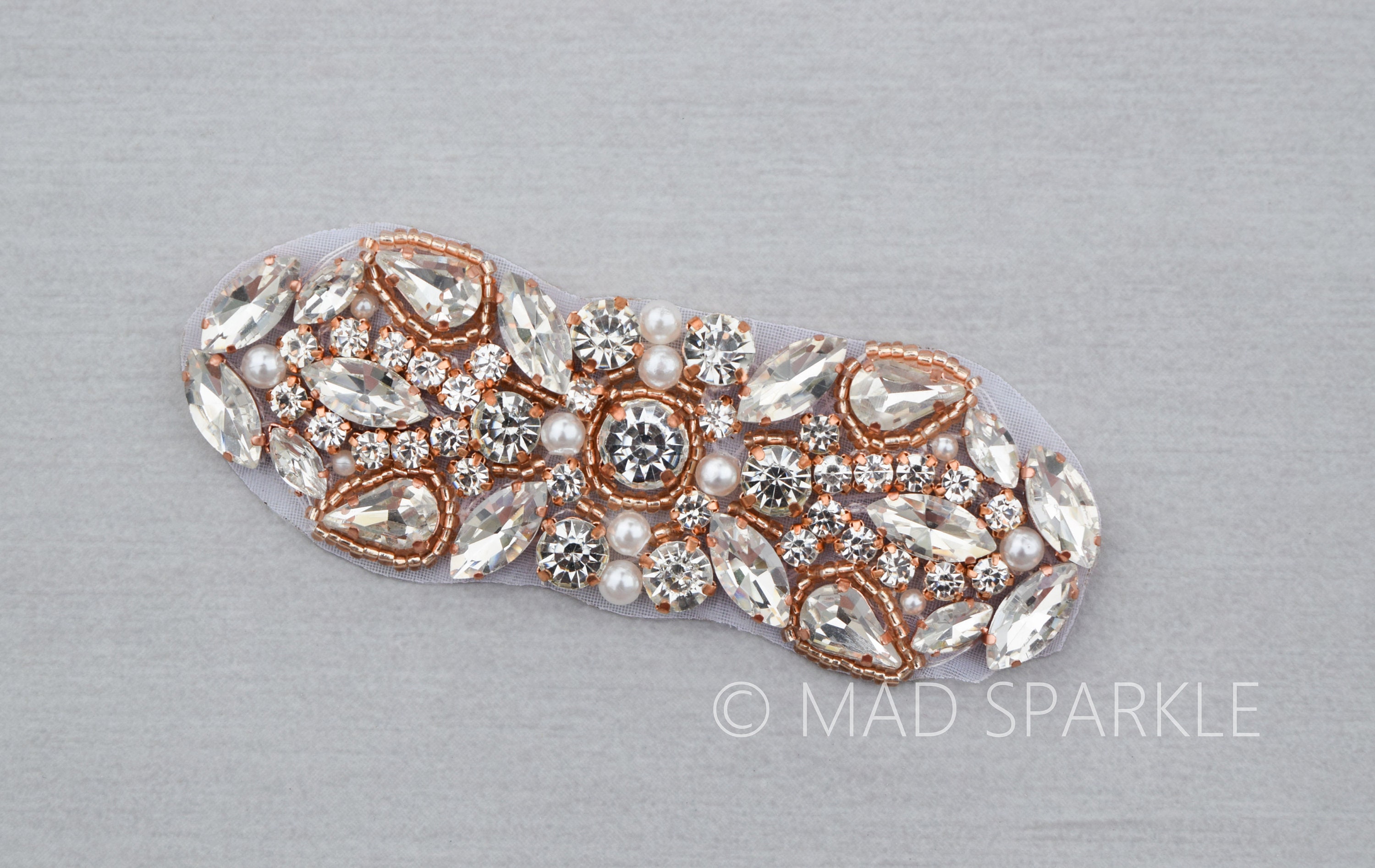 Rose Gold Rhinestone Applique Crystal Motif Hotfix Applique Etsy