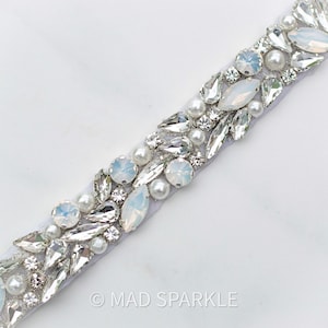 Rhinestone opal Trim by the yard, Thin opal bridal trimming for bridal belt, luxury rhinestone crystal applique, Opal crystal appliqué/ M