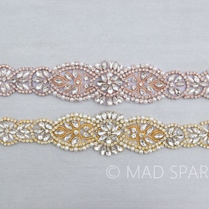 Rhinestone Applique, Crystal Trim, Hotfix Applique, bridal trim, luxury bridal applique, rose gold rhinestone applique, gold applique //M098
