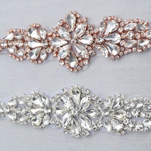 Silver Rhinestone Applique, rose gold crystal applique motif, Hotfix Applique, bridal applique, beaded motif, rhinestone millinery //M094