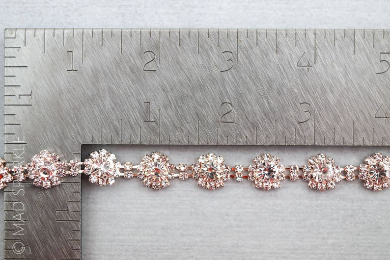 Rose Gold Rhinestone Trim by the yard, bridal trim, luxury rhinestone banding, rhinestone metal trim, rose gold Applique/M024 image 3