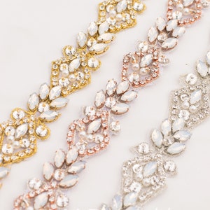 Opal Rhinestone Trim by the Yard/ Pearl Beaded Wedding Trim Applique // M008