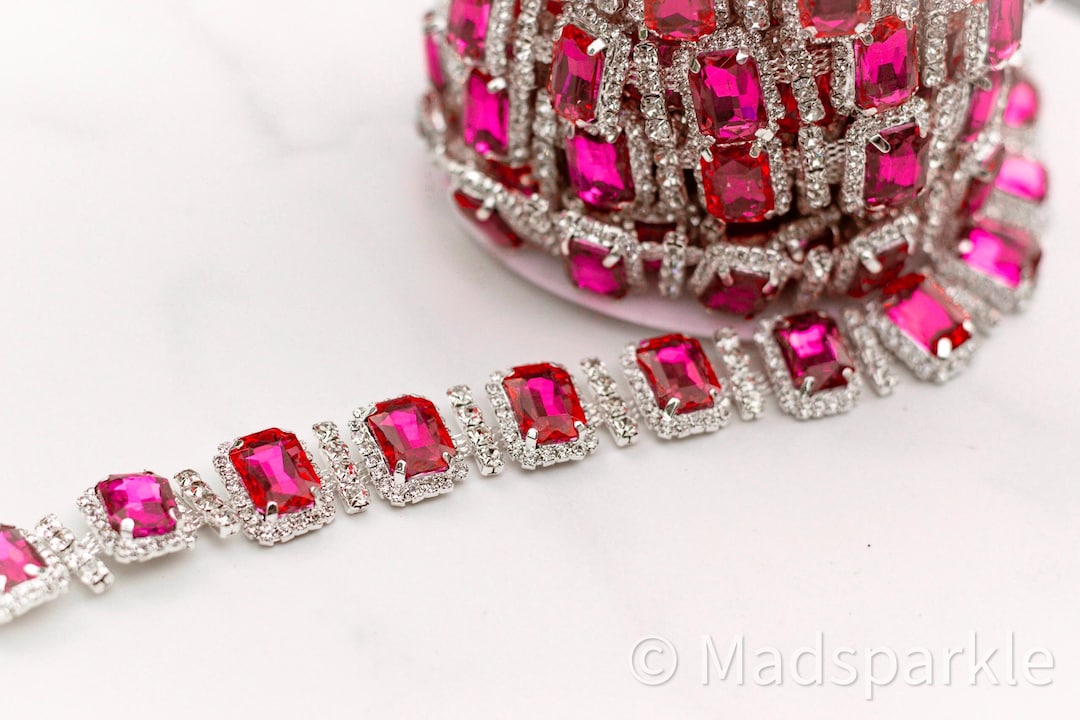 Fuchsia Crystal Rhinestone Trim by the Yard, Hot Pink Fancy Cup Chain ...