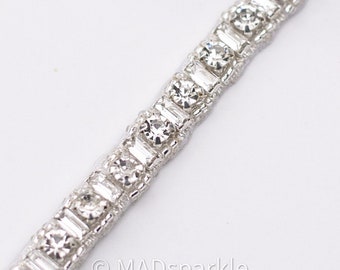 Thin Crystal Rhinestone Trim by the yard, crystal bridal trimming, luxury rhinestone fabric banding, Rhinestone Applique