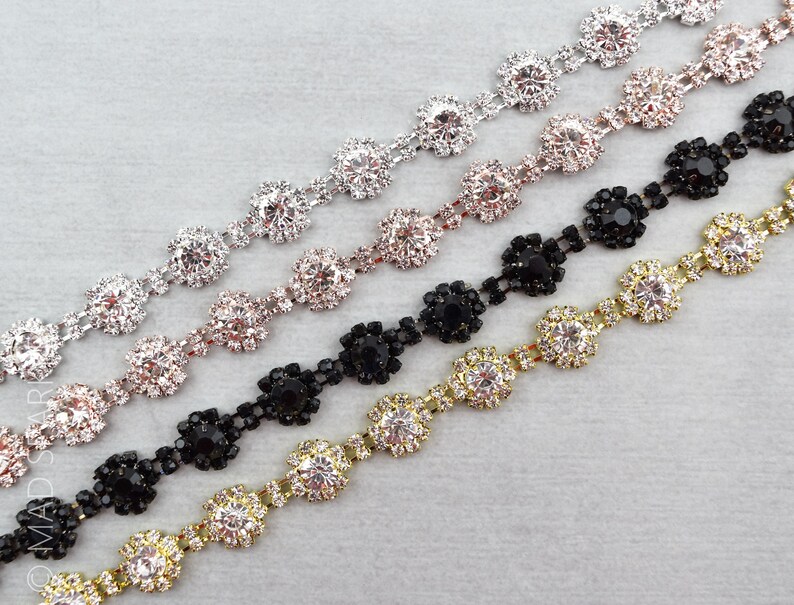 Thin Rhinestone Trim by the Yard Black Bridal Trim Luxury Etsy