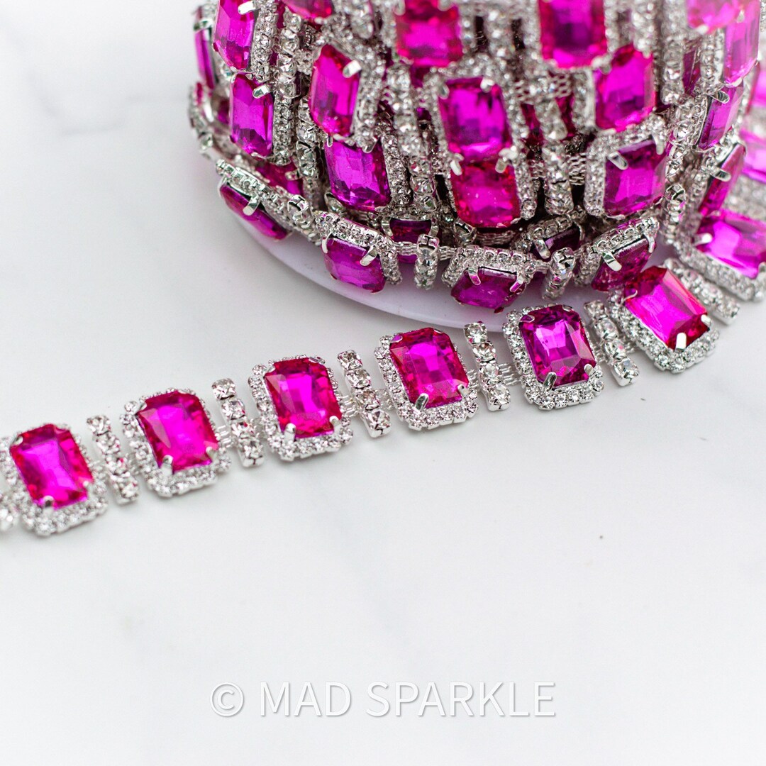 Fuchsia Crystal Rhinestone Trim by the Yard, Hot Pink Fancy Cup Chain ...