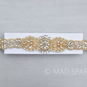 Gold Bridal Applique, Crystal Trim, Hotfix Applique, bridal trim, luxury bridal motif, Crystal applique, gold wedding applique//M098