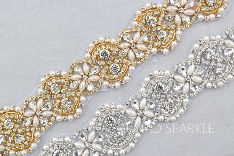 Rhinestone Pearl Applique Crystal Trim by the Yard Hotfix Etsy