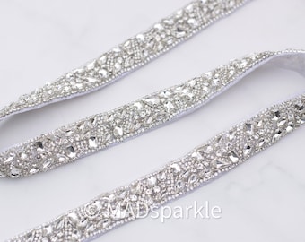 1" Crystal rhinestone Trim by the yard, Hotfix Applique, bridal trim, luxury rhinestone applique, wedding beaded motif//