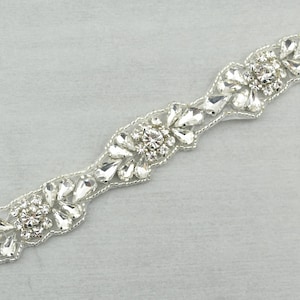 Rhinestone Applique, 1&quot; Crystal rhinestone Trim by the yard, Hotfix Applique, bridal trim, luxury rhinestone applique, beaded motif//M084