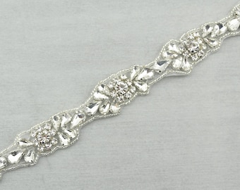 Rhinestone Applique, 1" Crystal rhinestone Trim by the yard, Hotfix Applique, bridal trim, luxury rhinestone applique, beaded motif//M084