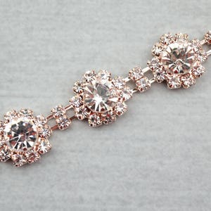 Rose Gold Rhinestone Trim by the yard, bridal trim, luxury rhinestone banding, rhinestone metal trim, rose gold Applique/M024