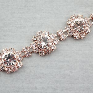 Rose Gold Rhinestone Trim by the yard, bridal trim, luxury rhinestone banding, rhinestone metal trim, rose gold Applique/M024 image 1