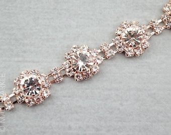 Rose Gold Rhinestone Trim by the yard, bridal trim, luxury rhinestone banding, rhinestone metal trim, rose gold Applique/M024