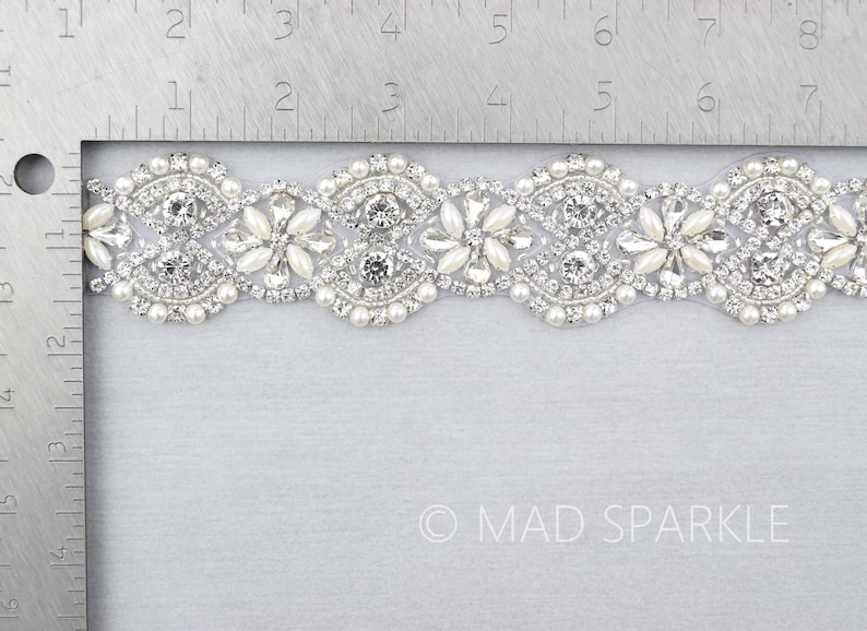 Rhinestone Pearl Applique Crystal Trim by the Yard Hotfix Etsy