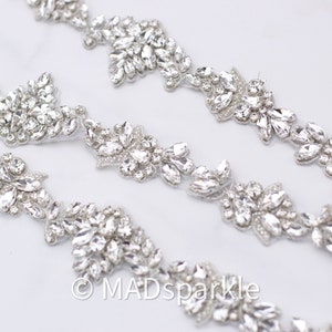 Wide Scalloped Crystal Trim by the yard, Hotfix Applique, bridal trim, luxury rhinestone applique