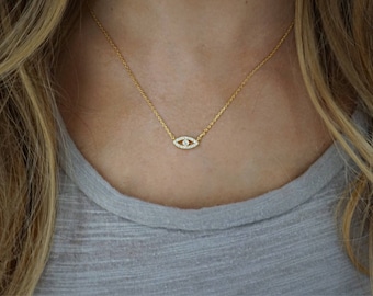 Evil Eye Necklace// CZ Pave// by, Au Courant x Sam Ozkural Jewelry