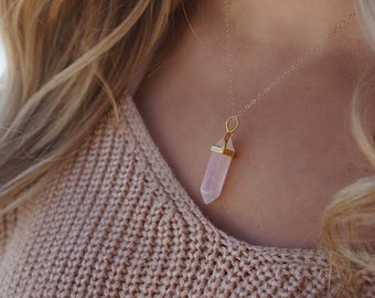 Rose Quartz Necklace // Dainty 16" 14k Gold Filled Chain  or Sterling Silver // Au Courant x Sam Ozkural Jewelry