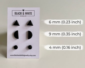 Schwarze Ohrstecker 3er Set, Titanium Post, Herren Ohrringe schwarz, Unisex geometrische Ohrstecker, Mix and Match Schmuck, Schlichte schwarze Ohrringe, Winzige Ohrstecker