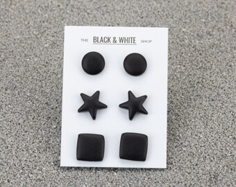 Set di borchie geometriche di 3, borchie da uomo, borchie nere opache di tutti i giorni, orecchini per borchie nere geometriche, orecchini set di 3, titanio ipoallergenico