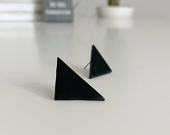 Matte Black oversized stud earrings, Black statement earrings, Modern black triangle studs, Large statement jewelry, Geometric black studs