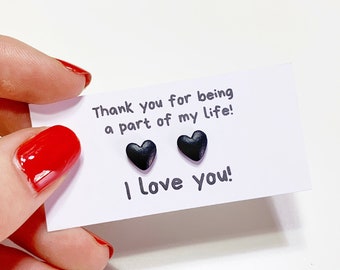 Black Heart Earrings, Valentines earrings gift, Dainty studs, Titanium earrings black, Girlfriend gift, Heart stud earrings, Valentine gift