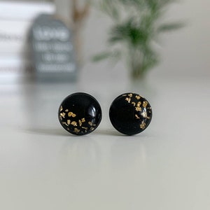 Schwarz und Gold Ohrringe, Titan Ohrringe, Blattgold Ohrringe, Elegante Ohrringe für empfindliche Ohren, Niedliche Ohrringe für sie, Gold und schwarz