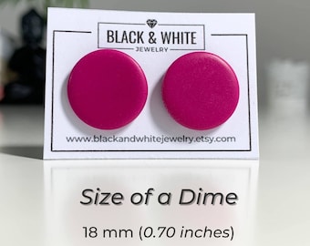 Matte magenta studs, Big stud earrings, Magenta earrings, Big magenta studs, Round earrings, Magenta studs, Modern jewelry, Large earrings