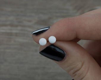 Tiny stud earrings, Minimal earrings, Stainless steel, Tiny dot studs white, White stud earrings, 4mm studs, Matte white studs, bday gift