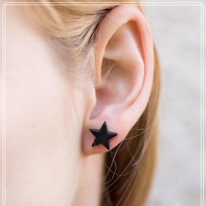 Black star earrings, Mini star earrings, Stud earrings, Star shaped earrings, Matte black earrings, Mens stud earrings, Gift for him