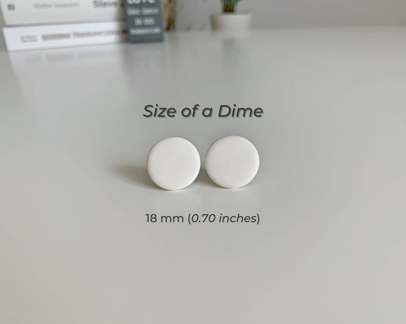 Classic White Dime-Sized Stud Earrings Minimalist Handcrafted Ear Studs for Timeless Elegance image 1