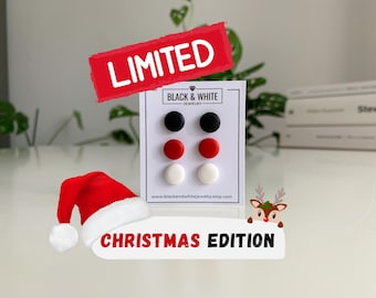 Black white red stud earrings set of 3, Simple round studs set, Titanium earrings set, Everyday studs set, Gift for a friend, Tricolor studs