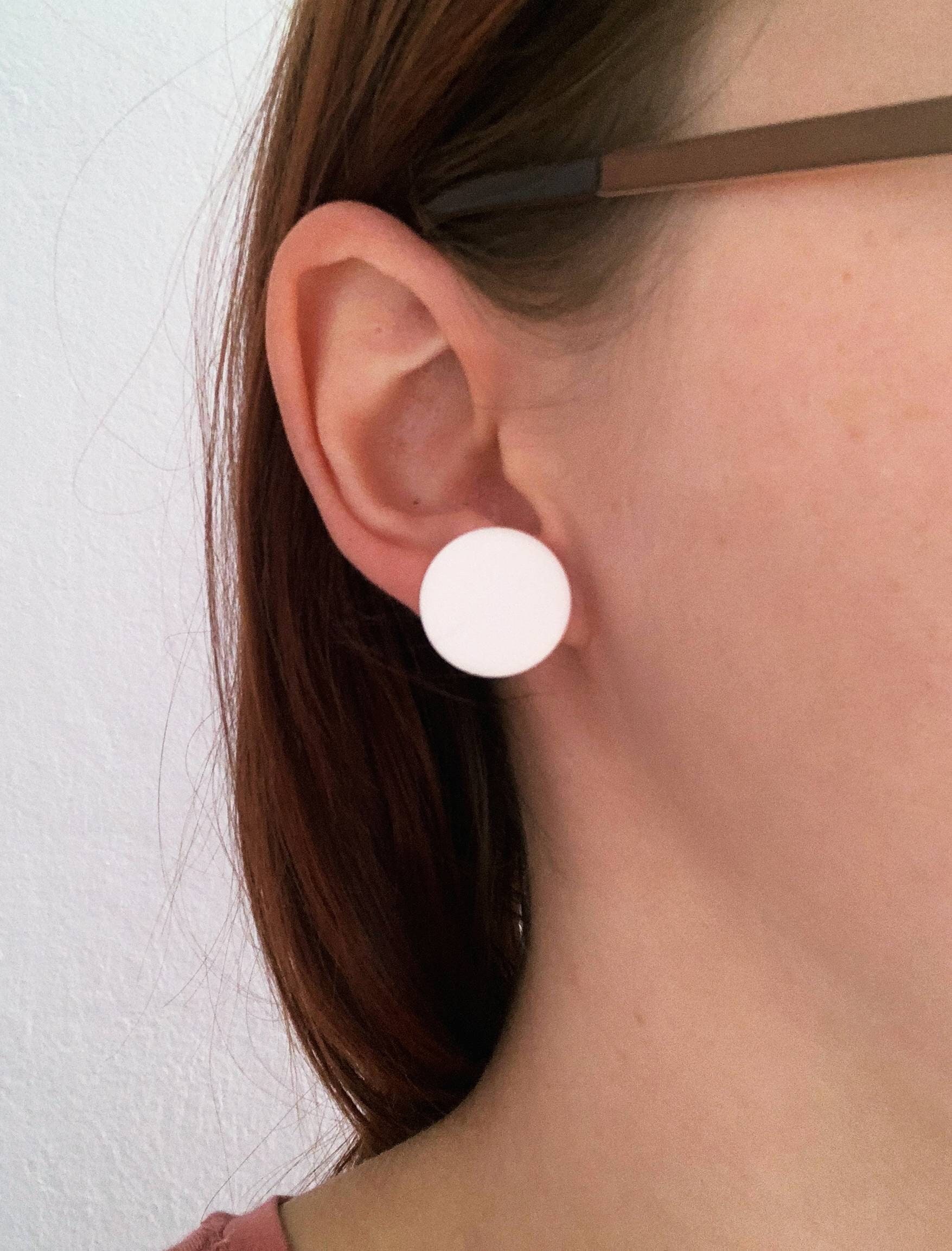 BlackAndWhiteJewelry Large Disk Post Earrings White Geometric White Studs Big Flat Circle earrings Titanium Post 18 mm Studs White Maxi Statement Earrings
