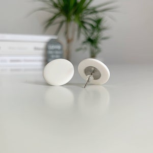 Classic White Dime-Sized Stud Earrings Minimalist Handcrafted Ear Studs for Timeless Elegance image 3