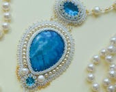 Pearls Necklace Fairy Cosplay Tudor Necklace 18th Century Victorian Medieval Ren fairy Nautical Blue Bijoux Renaissance Natural stone