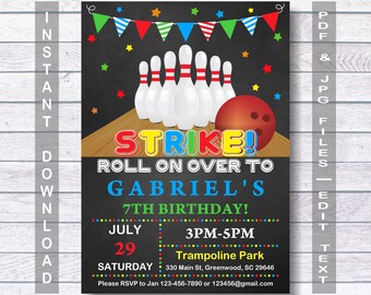 bowling invitation printable football birthday party etsy