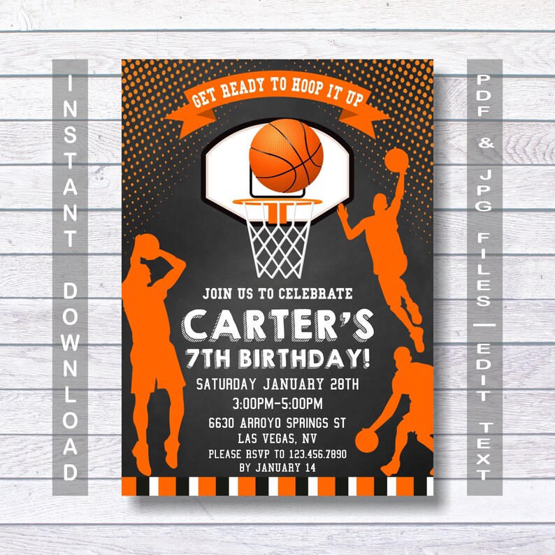 Basketball Invitations Basketball Birthday Invitation Etsy