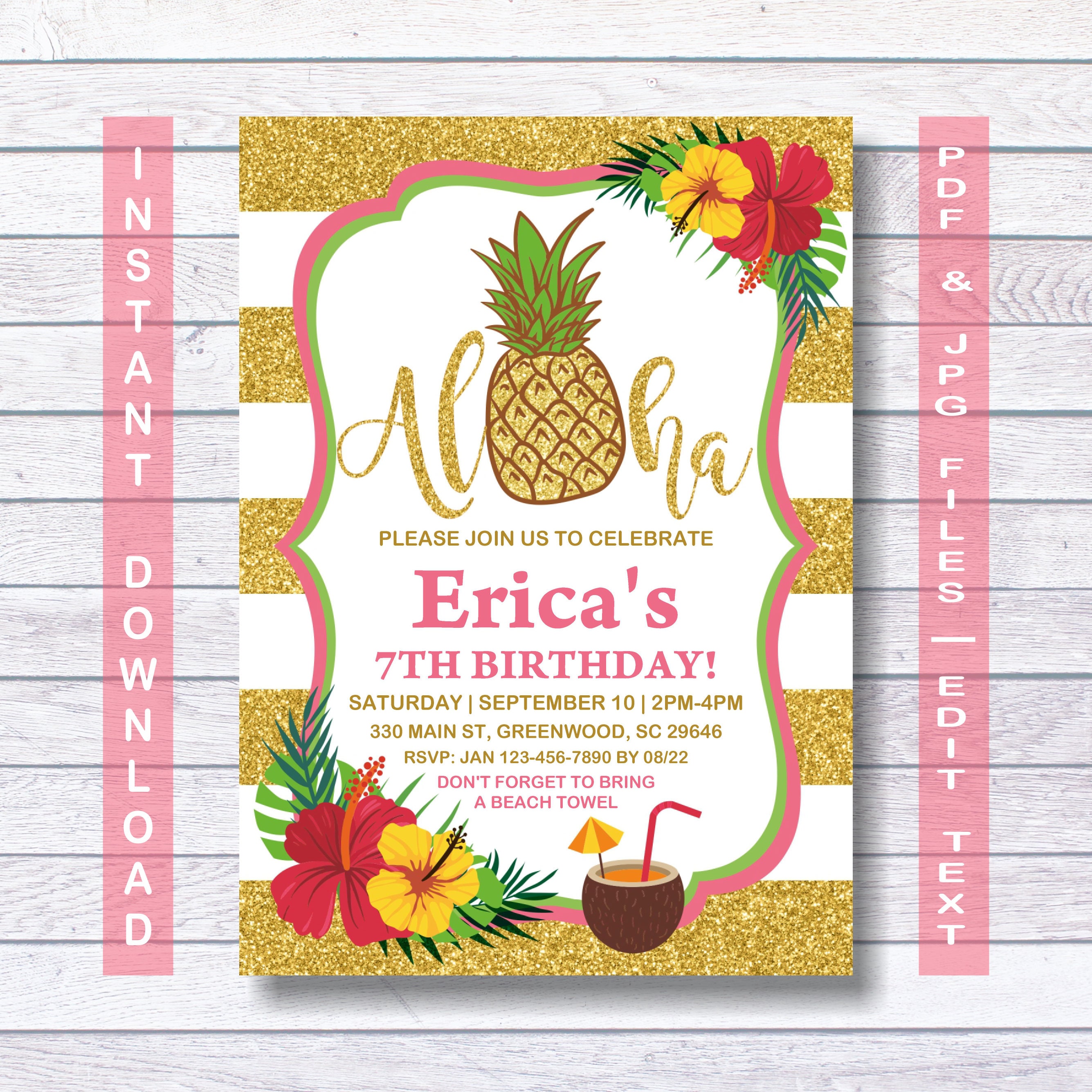 Aloha Invitation Aloha Birthday Invitation Instant Download Etsy