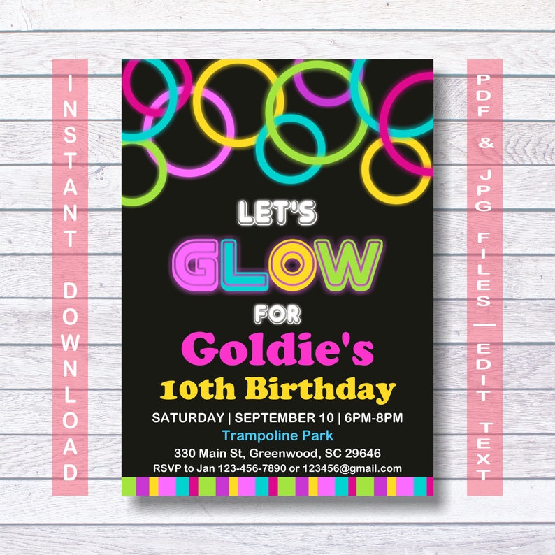 glow-party-invitations-neon-glow-invitation-template-instant-etsy