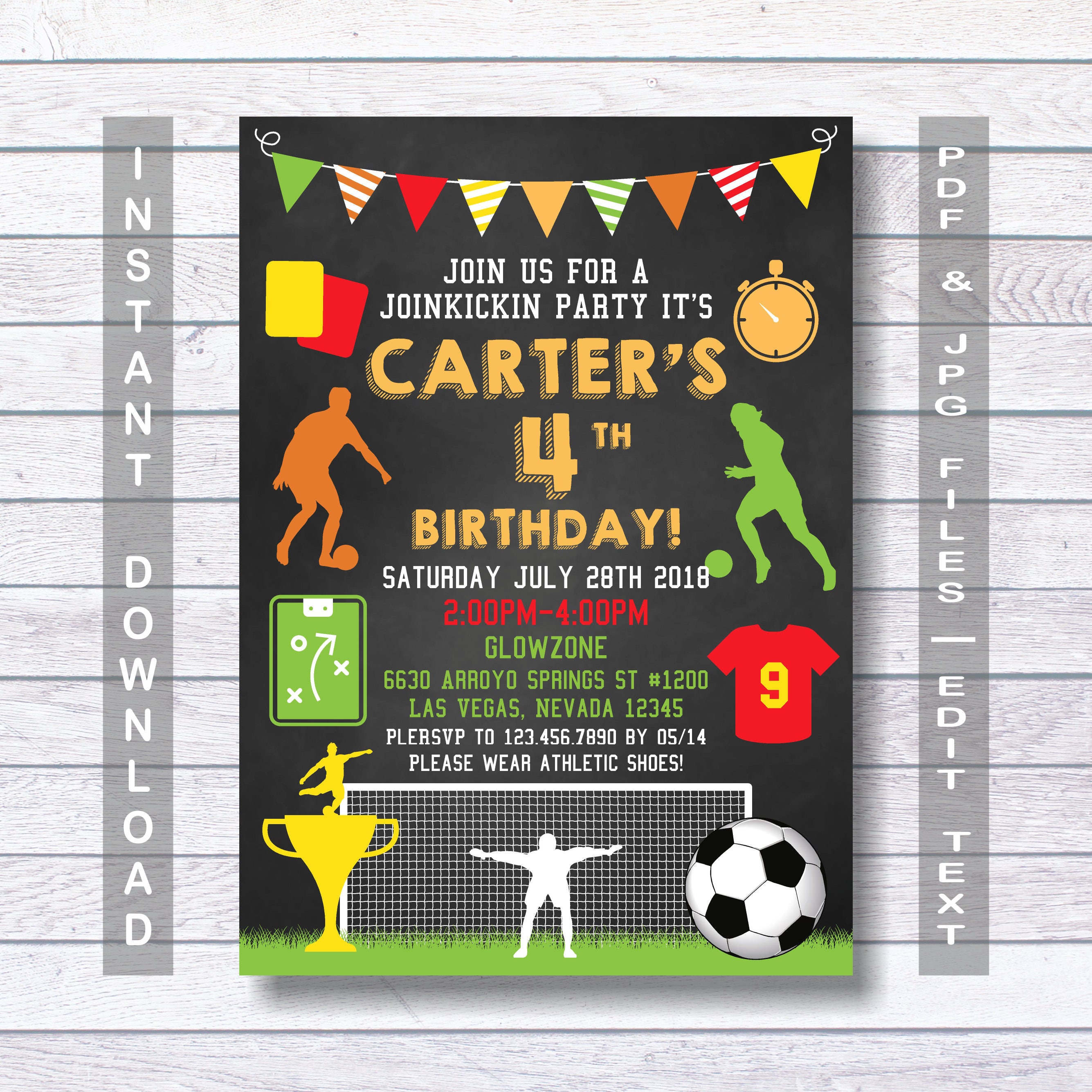 soccer invitations soccer birthday invitation soccer etsy